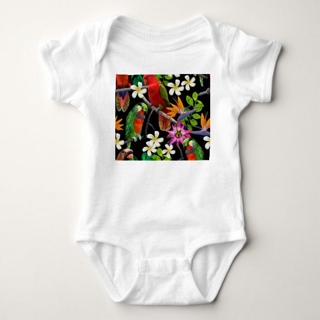 Exotic Birds Beautiful Flowers Pattern Baby Bodysuit (Front)