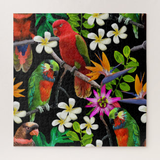 Exotic Birds Beautiful Flowers Pattern Jigsaw Puzzle
