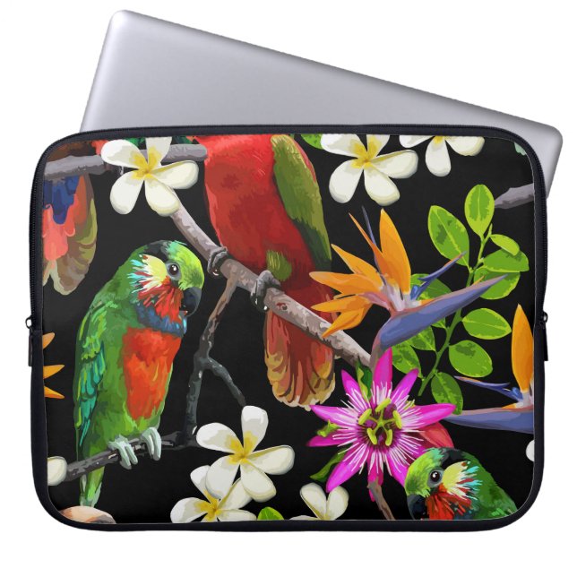 Exotic Birds Beautiful Flowers Pattern Laptop Sleeve (Front)