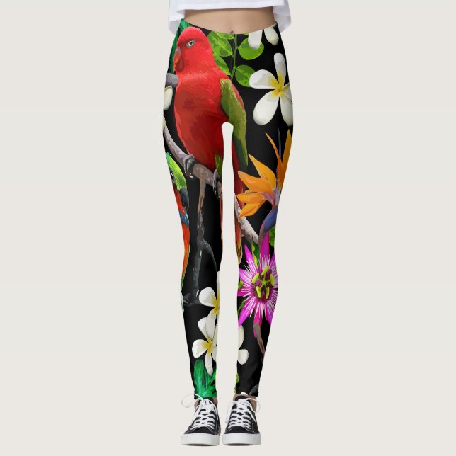 Exotic Birds Beautiful Flowers Pattern Leggings (Front)