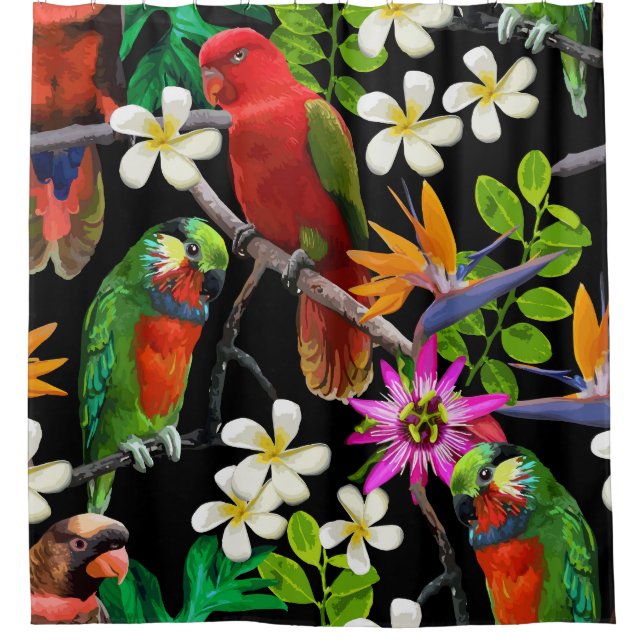 Exotic Birds Beautiful Flowers Pattern Shower Curtain (Front)