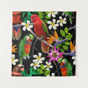 Exotic Birds Beautiful Flowers Pattern Tapestry