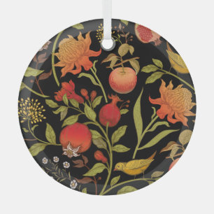 Exotic Birds Flowers Vintage Illustration Glass Tree Decoration