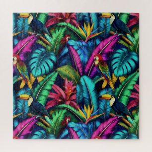 Exotic Birds Jungle Dreams Seamless Surface Patter Jigsaw Puzzle