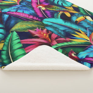 Exotic Birds Jungle Dreams Seamless Surface Patter Sherpa Blanket