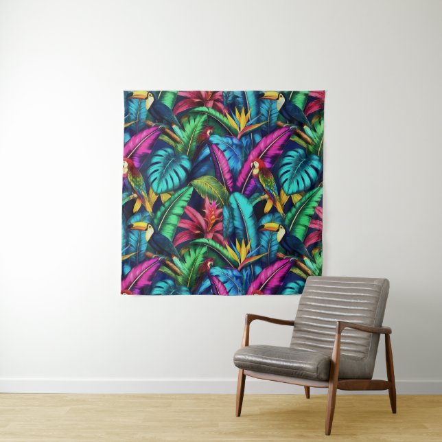 Exotic Birds Jungle Dreams Seamless Surface Patter Tapestry (In Situ (Horizontal))