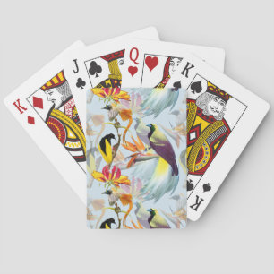 Exotic Birds of Paradise and Flowers Watercolor Playing Cards