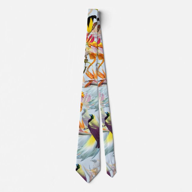 Exotic Birds of Paradise and Flowers Watercolor Tie (Front)
