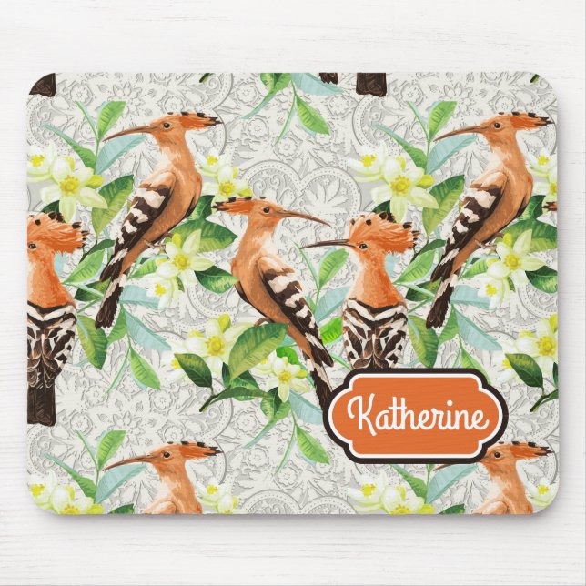 Exotic Birds On Lace | Add Your Name Mouse Mat (Front)