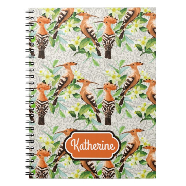 Exotic Birds On Lace | Add Your Name Notebook (Front)