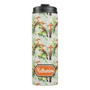 Exotic Birds On Lace   Add Your Name Thermal Tumbler