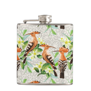 Exotic Birds On Lace Hip Flask