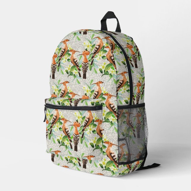 Exotic Birds On Lace Printed Backpack (Back Corner Right)