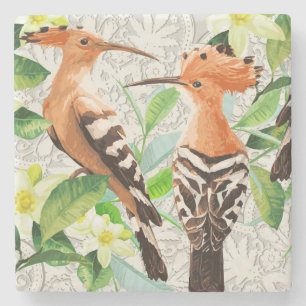 Exotic Birds On Lace Stone Coaster