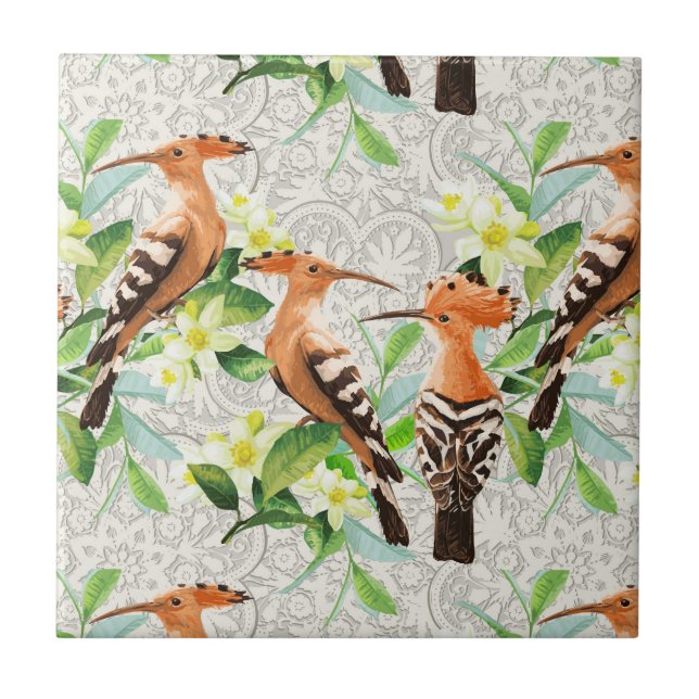 Exotic Birds On Lace Tile (Front)