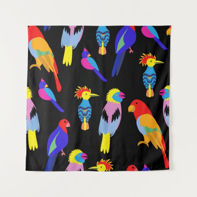 Exotic Birds Paradise Toucan Pattern Tapestry (Front)