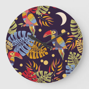 Exotic Birds Plants Colourful Pattern Large Clock