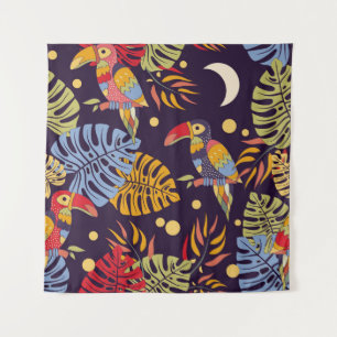 Exotic Birds Plants Colourful Pattern Tapestry