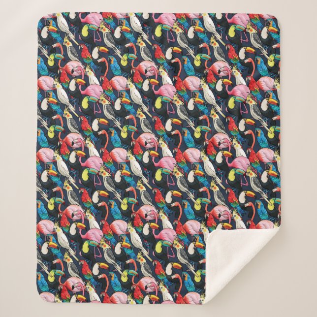 Exotic birds sherpa blanket (Front)