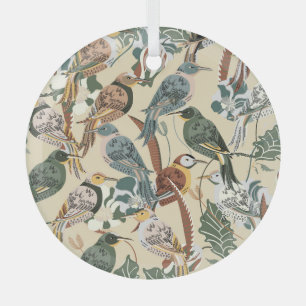Exotic Birds: Tropical Seamless Print. Glass Tree Decoration