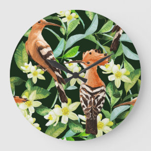 Exotic Birds: Tropical Vintage Print Large Clock