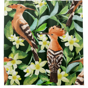 Exotic Birds: Tropical Vintage Print Shower Curtain