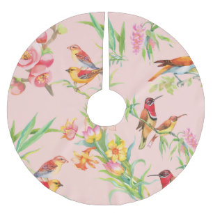 Exotic Birds: Vintage Floral Seamless. Brushed Polyester Tree Skirt