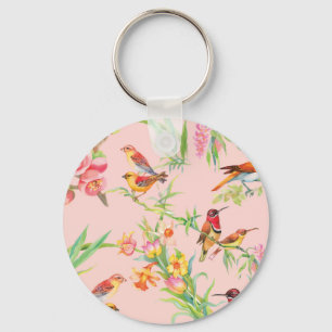 Exotic Birds: Vintage Floral Seamless. Key Ring