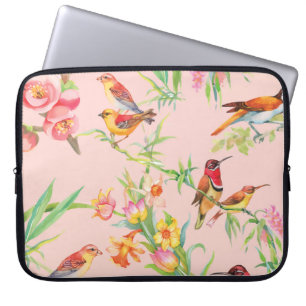 Exotic Birds: Vintage Floral Seamless. Laptop Sleeve
