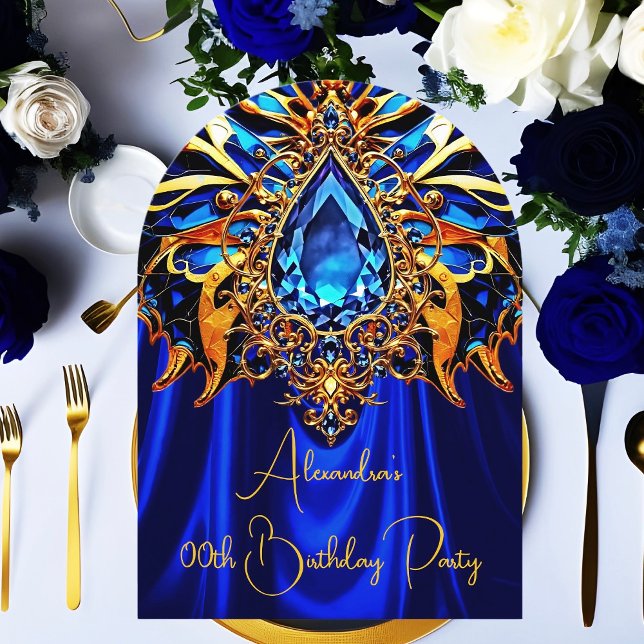 Exotic Birthday Blue Orange Gold Jewel Butterfly Invitation (Creator Uploaded)