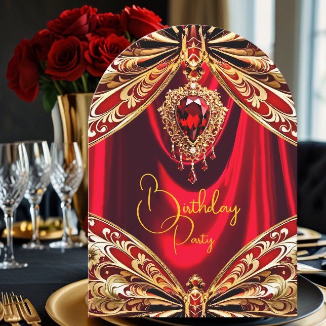 Exotic Birthday Red Gold Jewel Butterfly Invitation (Creator Uploaded)