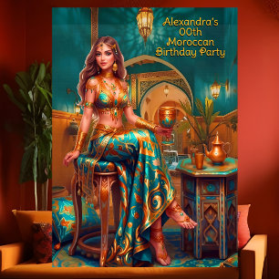 Exotic Birthday Teal Orange Moroccan Themed Party Invitation