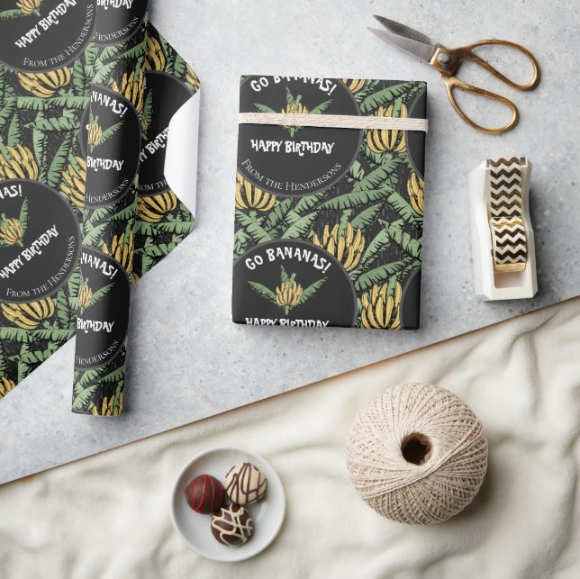 Exotic Black Go Bananas Happy Birthday Jungle Wrapping Paper (Crafts)