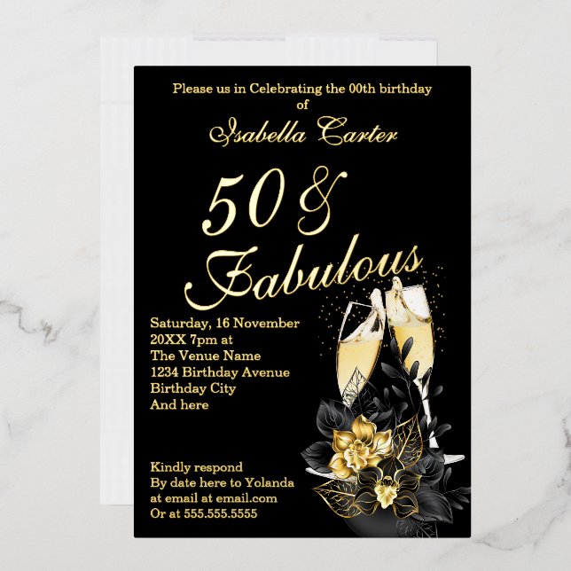 Exotic Black Gold Floral Fabulous Birthday Party (Envelope)