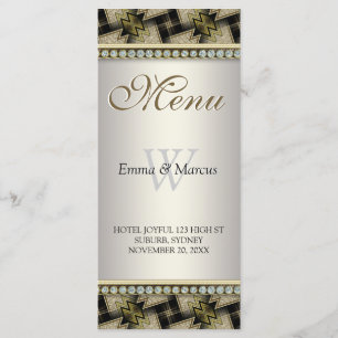 Exotic Black Gold Pattern Diamond Wedding Menu