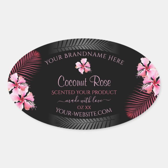 Exotic Black Product Labels Pink Hawaii Flowers (Front)