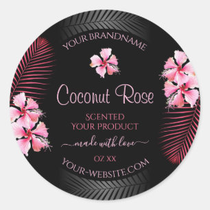 Exotic Black Product Labels Pink Hawaii Flowers