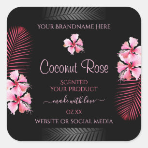 Exotic Black Product Labels Pink Hawaii Flowers