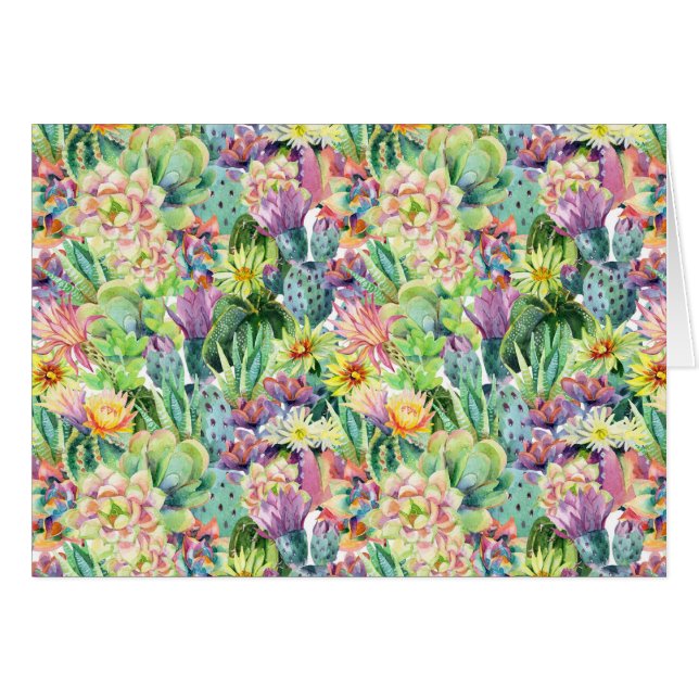 Exotic Blooming Watercolor Cacti Pattern (Front Horizontal)