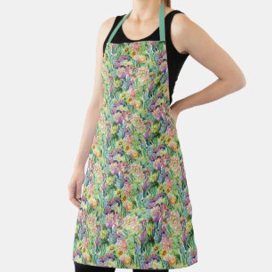 Exotic Blooming Watercolor Cacti Pattern Apron
