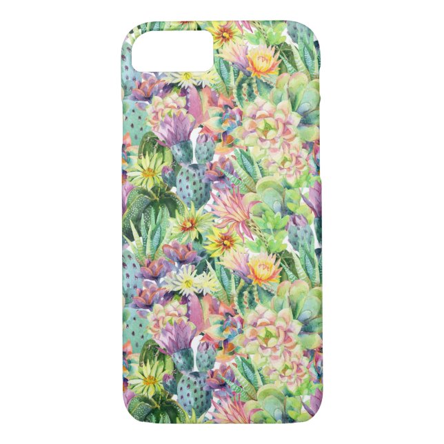 Exotic Blooming Watercolor Cacti Pattern Case-Mate iPhone Case (Back)