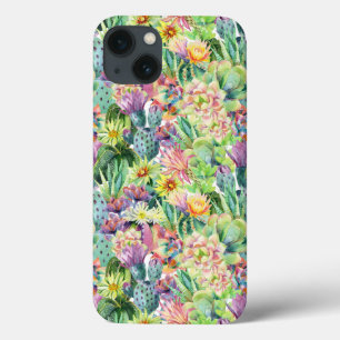 Exotic Blooming Watercolor Cacti Pattern iPhone 13 Case