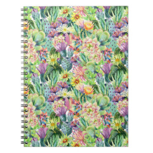 Exotic Blooming Watercolor Cacti Pattern Notebook