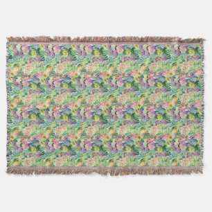 Exotic Blooming Watercolor Cacti Pattern Throw Blanket