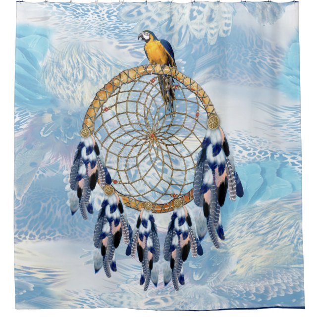 Exotic Blue Dream Catcher Bathroom Shower Curtain (Front)