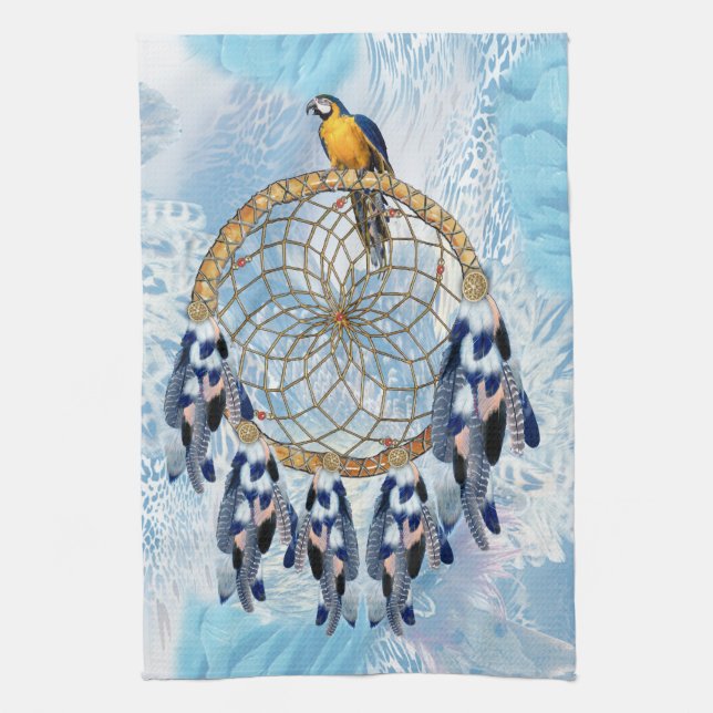 Exotic Blue Dream Catcher Home Decor Tea Towel (Vertical)