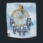 Exotic Blue Dream Catcher Honeymoon gift Backpack<br><div class="desc">A dream catcher that includes the round circle of bamboo and red beads in the web with blue exotic-parrot bird tone feathers on a soft blues feather background .background wedding theme</div>
