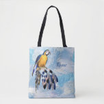 Exotic Blue Dream Catcher Tote Bag<br><div class="desc">A dream catcher that includes the round circle of bamboo and red beads in the web with blue exotic-parrot bird tone feathers on a soft blues feather background for a bridesmaids gift</div>