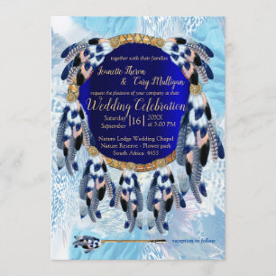 Exotic Blue Dream Catcher Wedding Invitation