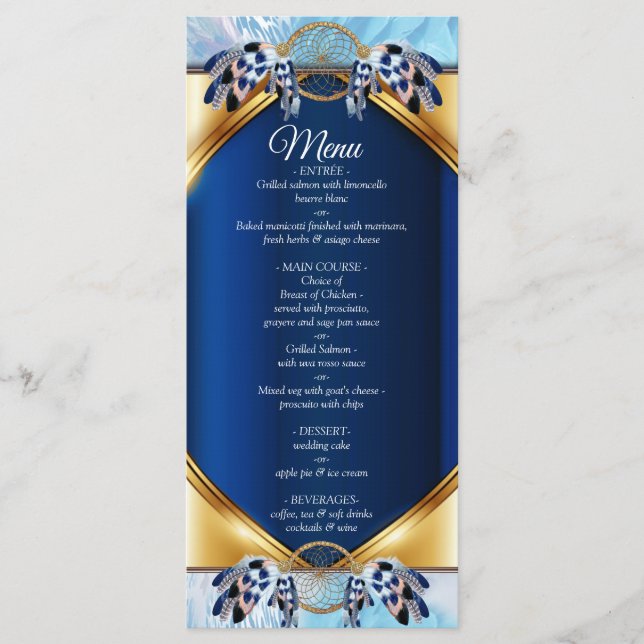 Exotic Blue Dream Catcher Wedding Menu (Front)